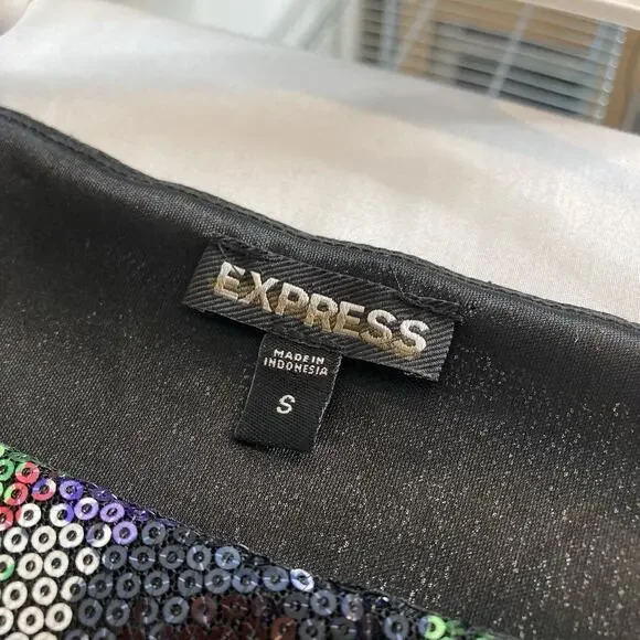 Express Y2K Women's Shimmery Floral Sequin Tunic Dress Size S Going Out Disco - Picture 5 of 11